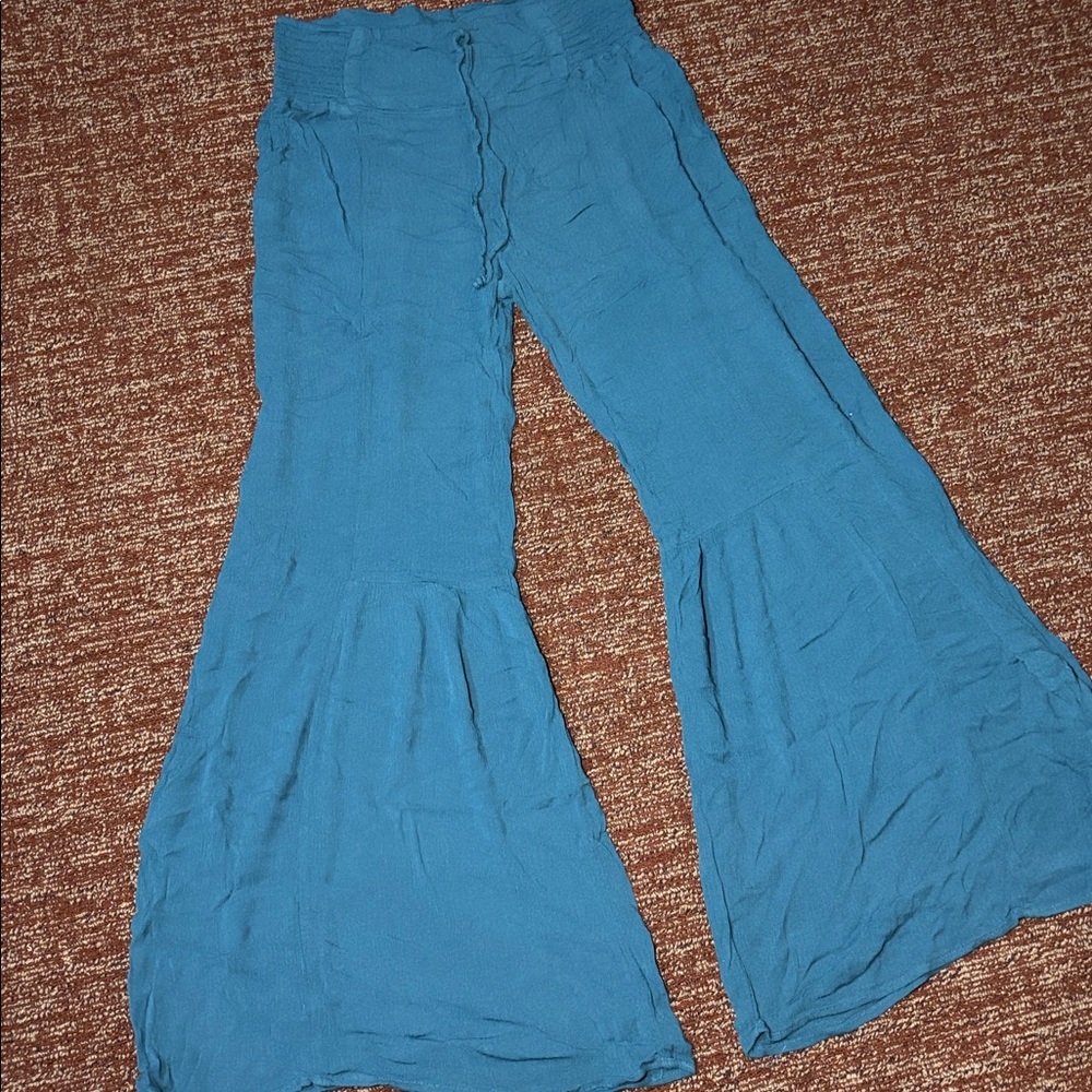 Happily Grey pants blue bohemian floaty wide leg crepe pants women’s Medium